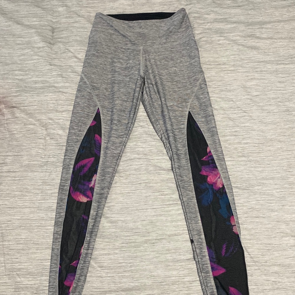 Grey high waisted leggings with blue and pink floral mesh Victoria Secret PINK